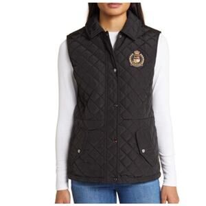 Lauren Ralph Lauren Puffer Vest Womens Medium Black Snap Quilt Crest Logo